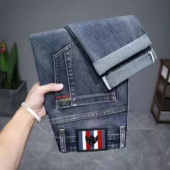 2024 Новые осенние и зимние джинсы мужские прямые облегающие эластичные трендовые толстые повседневные универсальные брюки 28