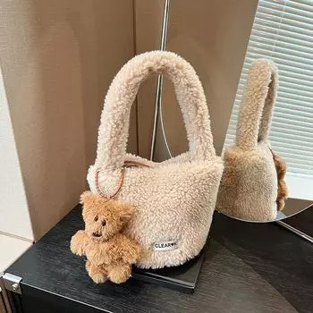 2024 новые осенние и зимние сумки плюшевые сумки с закругленными углами нишевый дизайн сумки большой вместимости новые сумки через плечо 15*15*16 коричневый