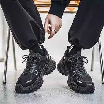 2024 новые осенние мужские спортивные туфли супер горячие туфли на платформе для пап, уличные модные туфли для стрельбы и отдыха для мужчин 39 чёрный