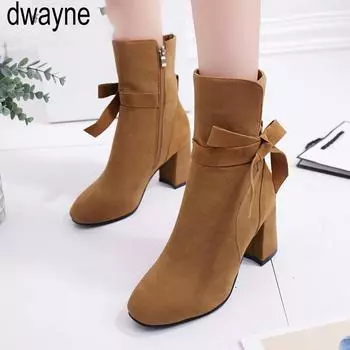 2024 Новые осенние удобные ботильоны на платформе с высоким каблуком, модные женские ботинки с круглым носком и молнией sdc45 35 чёрный