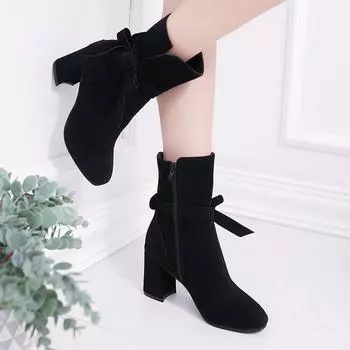 2024 Новые осенние удобные ботильоны на платформе с высоким каблуком, модные женские ботинки с круглым носком и молнией sdc45 35 чёрный