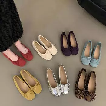 2024 новые осенние женские балетки без шнуровки на плоской подошве, модные женские удобные туфли Мэри Джейн с узелком-бабочкой на мягкой подошве Size 35(foot 22.5cm) абрикосовый