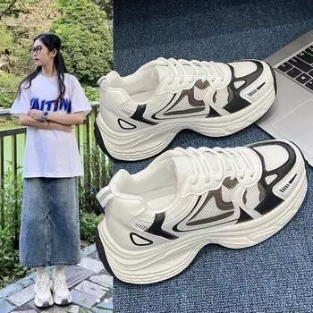 2024 Новые осенние женские массивные кроссовки, модная брендовая обувь для женщин, вулканизированная обувь на платформе, дышащие кроссовки для взрослых женщин 36 чёрный