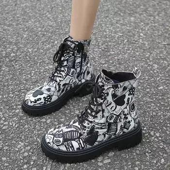 2024 Новые осенние женские повседневные высокие модные ботинки на толстой подошве с цветными блоками, универсальные теплые женские ботинки на шнуровке Zapatos 35 чёрный