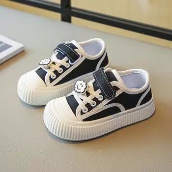 2024 Новые парусиновые туфли для девочек Прямая поставка Универсальная детская обувь с застежкой-липучкой Нескользящая детская повседневная обувь с круглым носком для мальчиков 26 розовый