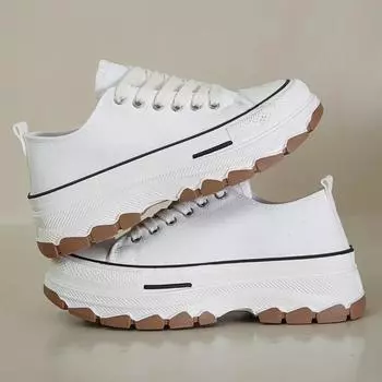 2024 Новые парусиновые туфли Женские кроссовки на платформе Кроссовки для бега Дизайнерская обувь Белые повседневные туфли для ходьбы на плоской подошве Zapatos De Mujer 37 чёрный
