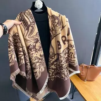 2024 Новые Печатные Буквы Осень и Зима Теплая Большая Шаль, Высококачественный Имитация Кашемира Кондиционер Комната Накидка Шарф, Чтобы Согреться 132x134cm