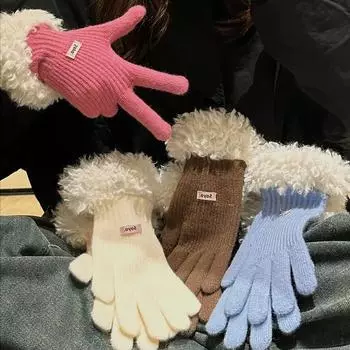 2024 Новые перчатки с пятью пальцами, разделенными на пальцы, могут касаться холода, плюшевые перчатки, зимние вязаные утолщенные теплые перчатки