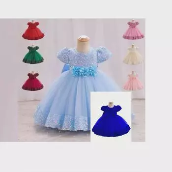 2024 Новые платья-пачки принцессы с короткими рукавами и пайетками для девочек 110 cm розовый