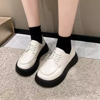 2024 Новые плоские туфли с круглым носком на толстой подошве с ремешком, нескользящие повседневные модные женские спортивные туфли для женщин 35 бежевый