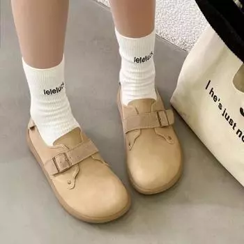 2024 Новые плоские женские туфли на плоской платформе из итальянской замши Boston с закрытым носком, классические туфли на складе, винтажные, весна-осень, Zapatillas De Mujer 35 бежевый