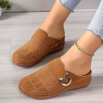 2024 Новые пляжные сандалии для женщин. Сандалии на плоской подошве из дышащей искусственной кожи с надежным ремешком на носке и застежкой на крючок. 36 чёрный