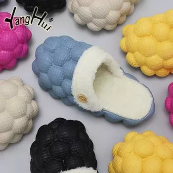 2024 Новые Плюс Бархатные Теплые Женские Тапочки Плоские Домашние Хлопковые Туфли Съемный Искусственный Мех Крест Пушистый Зимний 36 37 абрикосовый