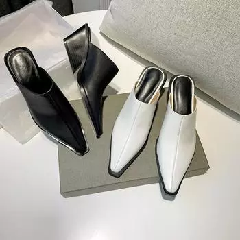 2024 Новые полутапочки Baotou Женские летние туфли Muller Сандалии Женские туфли на высоком каблуке Сексуальные туфли для женщин Сандалии 35 белый