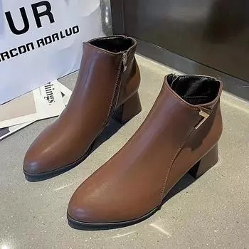 2024 Новые популярные модные женские ботинки на высоком каблуке, повседневные женские туфли на высоком каблуке, женские туфли с острым носком и боковой молнией для офиса 35 чёрный