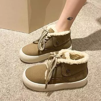 2024 Новые популярные удобные и универсальные женские ботинки на шнуровке с плоским каблуком Теплые зимние удобные женские туфли Zapatos 35 жёлтый