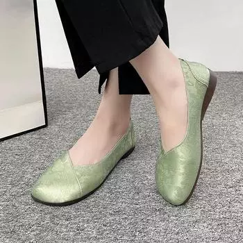 2024 Новые популярные удобные женские туфли с квадратным носком и неглубоким носком, однотонные удобные женские туфли на плоском каблуке 35 чёрный