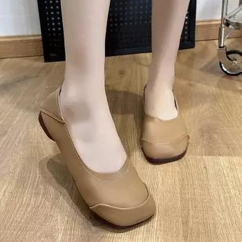 2024 Новые популярные весенние и осенние модные однотонные туфли с квадратным носком, удобные, неглубокие, без застежек, универсальные женские туфли 35 чёрный