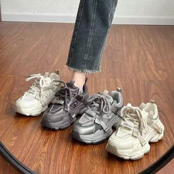 2024 новые популярные весна и осень интернет-знаменитости супер пожарные жареные уличные папины туфли женская платформа модные универсальные повседневные нишевые спортивные туфли 35 серый