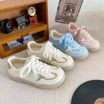 2024 Новые популярные женские туфли на вулканизированной подошве со шнуровкой и небольшим воротом, спортивная обувь для повседневной носки на весну и осень 35 бежевый