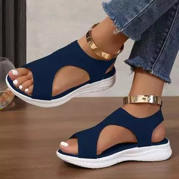 2024 Новые популярные женские туфли, женские сандалии без застежек, летние повседневные сандалии, плоские каблуки, круглый носок, сандалии с открытой пяткой 36 чёрный