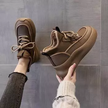 2024 Новые повседневные ботинки челси для женщин из натуральной кожи, теплые зимние длинные плюшевые ботильоны на блочном каблуке, водонепроницаемая нескользящая обувь 35