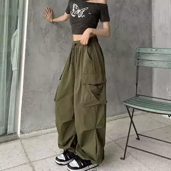 2024 Новые повседневные брюки, женские новые длинные брюки, универсальные брюки-карго с высокой талией S чёрный