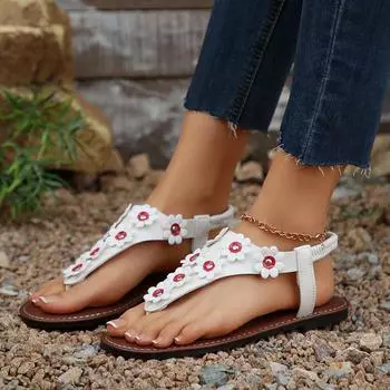 2024 новые повседневные сандалии женские летние с плоской подошвой удобные застегивающиеся носки цветные женские сандалии с узором «елочка» на плоской подошве 36 красный