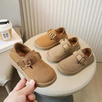 2024 Новые повседневные туфли для мальчиков, детская мода, пряжка, круглый носок, лоферы для девочек в британском стиле, универсальная дышащая детская обувь унисекс 26 серый