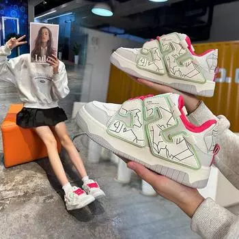 2024 Новые повседневные женские спортивные туфли с толстой подошвой, мелким носком, с мягкой подошвой, осенние универсальные студенческие туфли на плоской подошве 35 синий