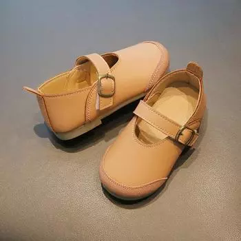 2024 Новые простые детские модные повседневные туфли с круглым носком, однотонные кожаные туфли с пряжкой на липучке для мальчиков и девочек, Прямая поставка 15 жёлтый