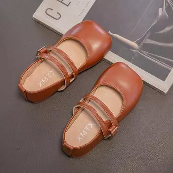 2024 Новые простые нескользящие повседневные туфли для девочек, универсальные мягкие детские туфли с квадратным носком, кожаные туфли, Прямая поставка, детские туфли на плоской подошве, милые 23 коричневый