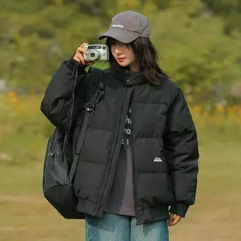 2024 новые пуховые женские зимние вещи с утолщенной хлопковой подкладкой, куртки с хлопковой подкладкой для невысоких людей, свободная и модная одежда на бретелях M розовый