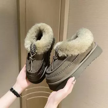 2024 новые пушистые туфли на толстой подошве, зимняя одежда, бархатные теплые хлопковые ботинки, зимние сапоги 35 малиновый