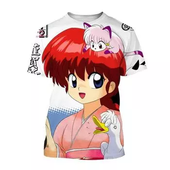 2024 Новые японские аниме-персонажи аниме «Ранма», повседневные милые унисекс-футболки с 3D-принтом, топы с короткими рукавами и круглым вырезом S