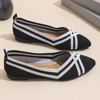 2024 Новые рабочие и рабочие женские туфли-одиночки Простые и удобные модные дышащие женские повседневные туфли на плоской подошве с острым носком 36 тёмно-синий