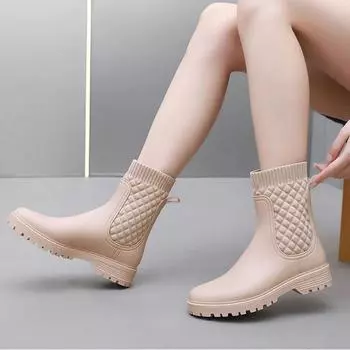 2024 Новые резиновые сапоги Нескользящие резиновые туфли Женская водонепроницаемая обувь Женская верхняя одежда Водная обувь Резиновая обувь на толстой подошве Модные 36