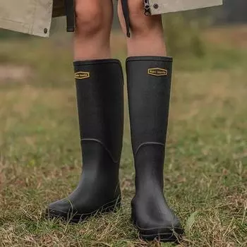 2024 Новые резиновые сапоги с высоким берцем в том же стиле для мужчин и женщин, водонепроницаемая обувь, длинные сапоги, резиновая обувь, легкие нескользящие бахилы 36 чёрный