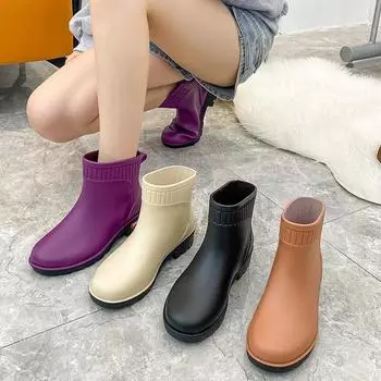 2024 Новые резиновые сапоги Женские бахилы Летняя модная верхняя одежда Короткие резиновые туфли Водонепроницаемая обувь Нескользящие резиновые сапоги 36
