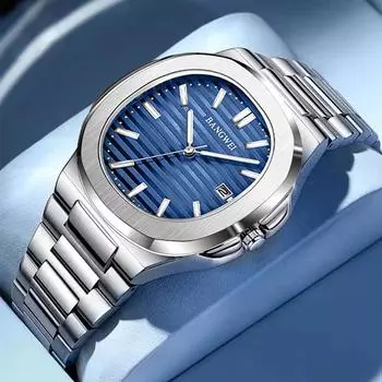 2024 Новые роскошные мужские кварцевые часы 30M Водонепроницаемые автоматические часы с датой из нержавеющей стали Спортивные часы для мужчин Часы синий/серебряный