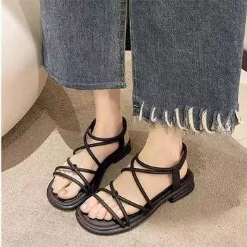 2024 Новые сандалии Женские летние повседневные пляжные туфли на плоской подошве Толстая подошва Универсальная верхняя одежда Повседневная обувь для путешествий 37 чёрный