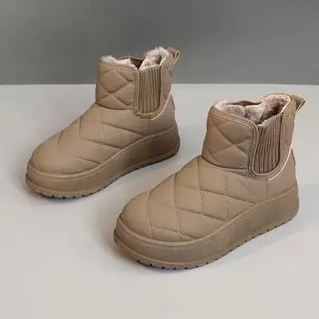 2024 Новые сапоги для женщин Модные повседневные сапоги на платформе Плюшевые теплые зимние сапоги для женщин Зимняя обувь из хлопка с высоким верхом Botas Mujer 35 темно-коричневого