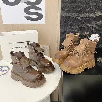 2024 новые, сделанные из старого материала, с лацканами с буквами, на ремне, ботинки Martin, полированные, короткие ботинки на платформе, детские ботинки «локомотив» 35 кофейный