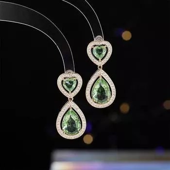 2024 Новые серьги-капли из циркония, модные, легкие, роскошные, взрывные, свадебные, серьги-иглы из серебра 925 пробы, обувь зелёный