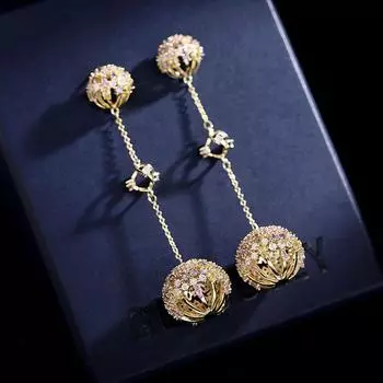 2024 новые серьги легкие роскошные высококачественные серьги-иглы из циркония и серебра, длинные полые трехмерные серьги-шарики золотой