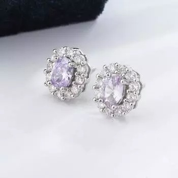 2024 Новые серьги с круглым цирконием лавандового цвета для женщин Изысканные помолвочные украшения Украшения для вечеринок белый