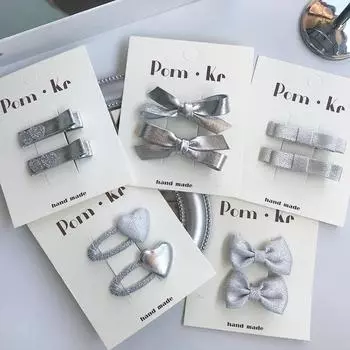 2024 Новые серебряные кожаные заколки-банты для волос, головные уборы, корейские милые девушки, блестящие заколки-сердечки, челки, заколки для волос, аксессуары для волос для девочек 1