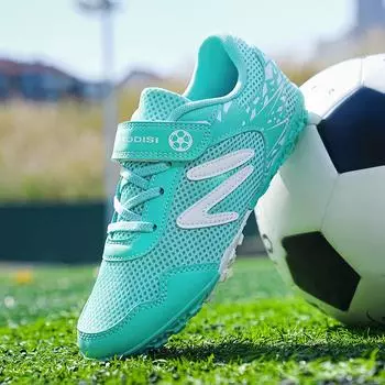 2024 новые сетчатые детские футбольные бутсы для девочек и мальчиков с плоской подошвой и сломанными ногтями для учеников начальной и средней школы, противоскользящие тренировочные кроссовки 29 белый