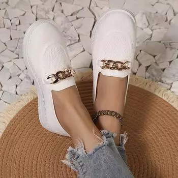 2024 Новые сетчатые дышащие туфли на плоской подошве для женщин Легкие повседневные туфли без застежек Летние женские мокасины Zapatillas Mujer Plus Size 43 36 белый