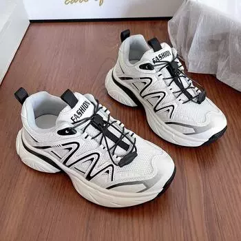 2024 новые сетчатые туфли для пап с толстой подошвой, женская спортивная и повседневная обувь, дышащие кроссовки для бега с пандой, увеличивающие рост 35 белый